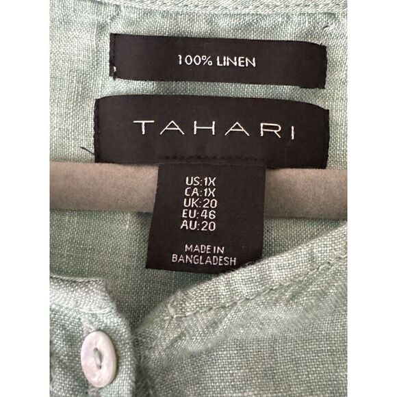 Tahari Womens 100% Linen Lagenlook Oversized Tunic Top Green Sz 1X - Picture 5 of 5
